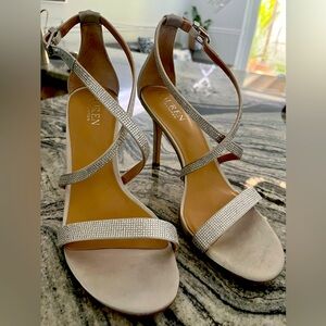 Lauren by Ralph Lauren silver rhinestone sandals 38.5 worn once. Heel 3.5”